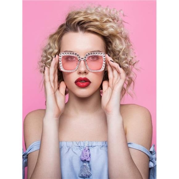 Oversized Square Glitter Sunglasses Sparkly Sunglasses Retro Frame Sunglasses - Picture 6 of 7